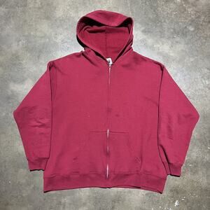 Vintage 90s Y2k Jerzees Red Blank Boxy Zip Up Hoodie